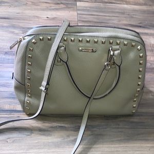 Michael Kors Tan Gold Studded Purse Handbag NEW creme Zipper Tote Crossbody